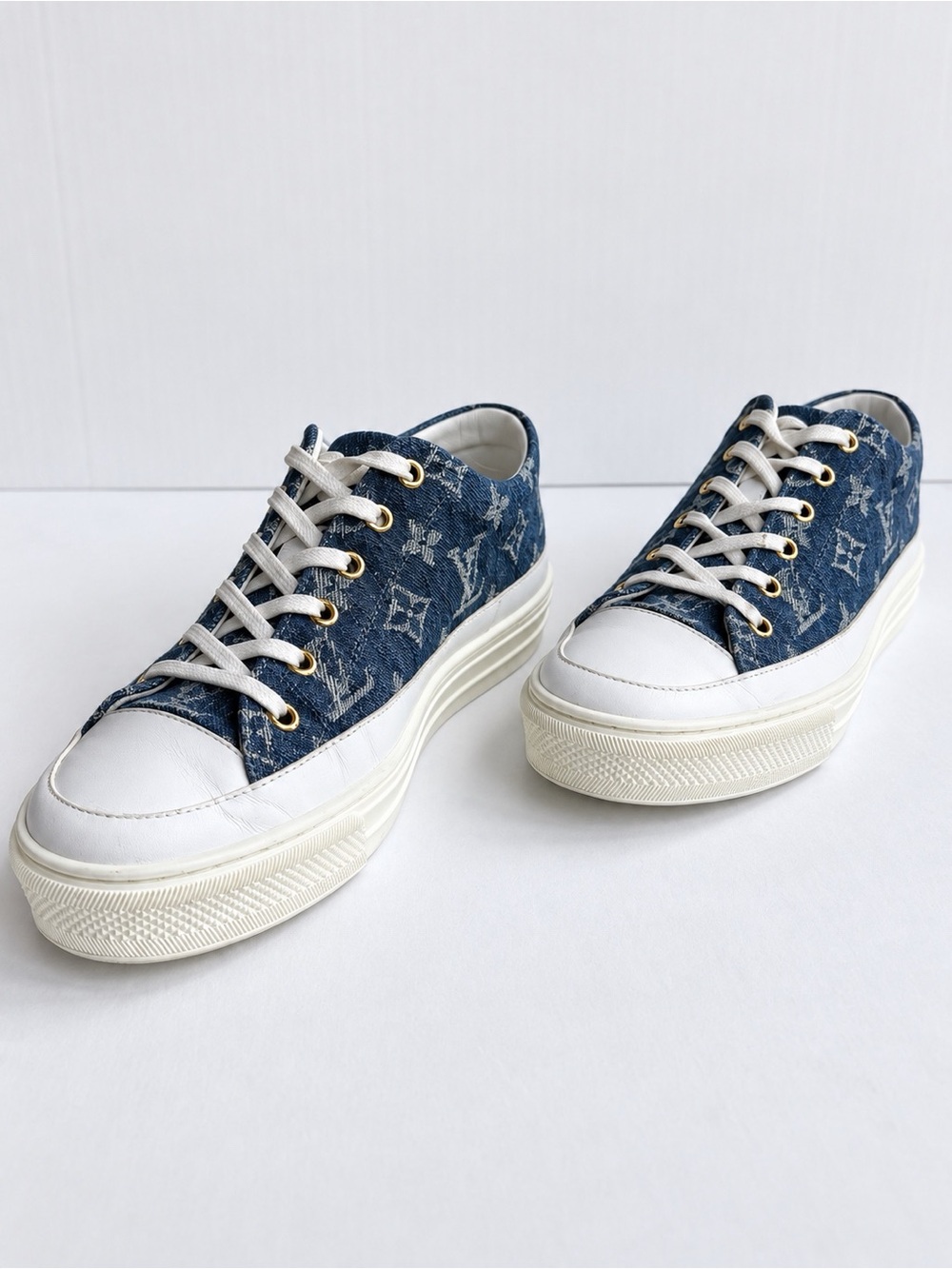 Louis Vuitton Blue Denim Monogram Sneakers Size 38 w/ Box